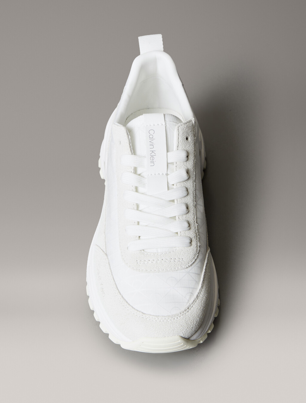 Suede and Emblem Logo Nylon Trainers, White/Marshmallow/Feather Gray, hi-res