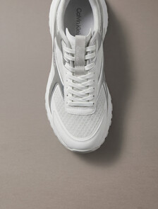 Knit and Metallic Runner Trainers, Bright White/Silver/Light Grey, hi-res