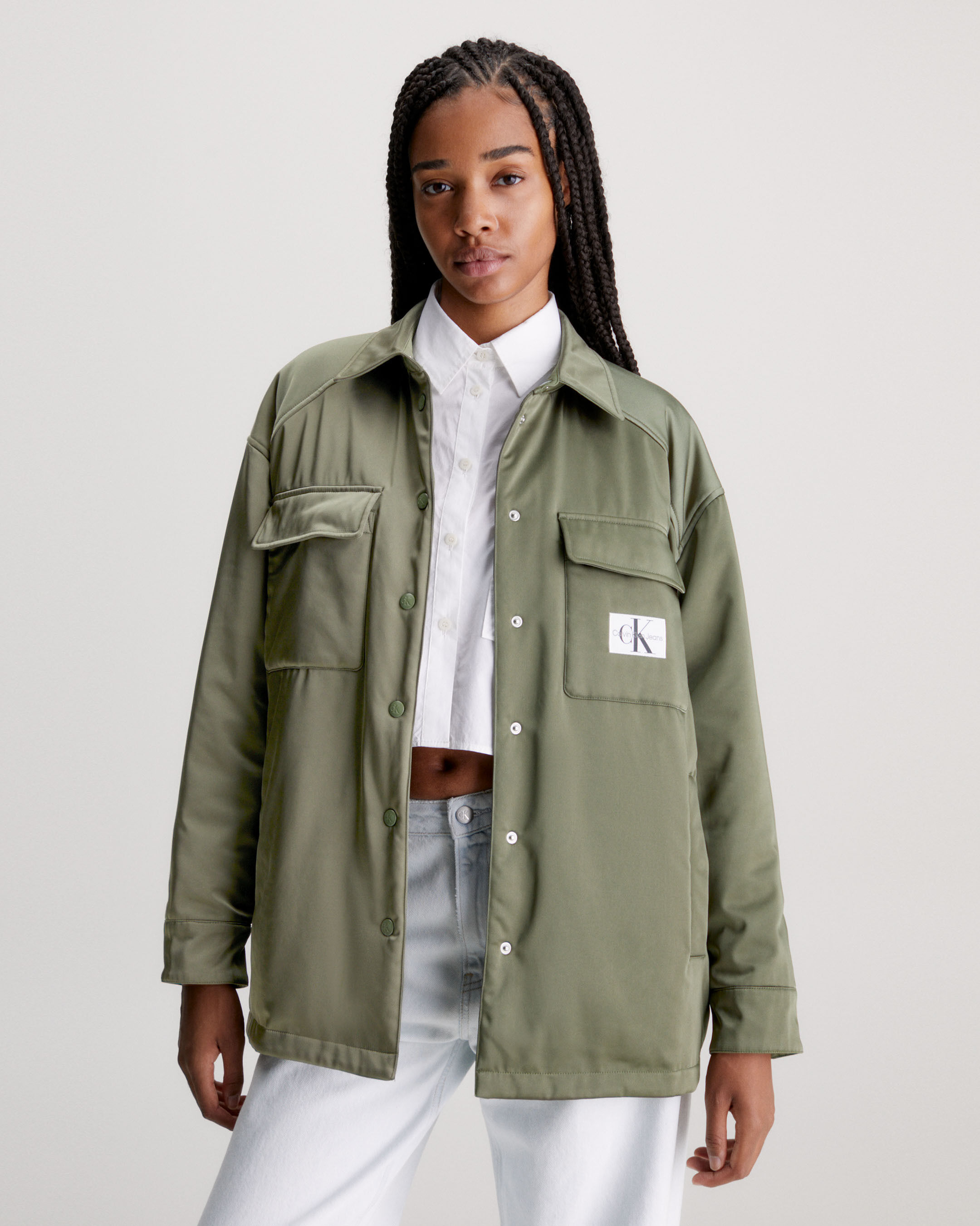 Olive shirt jacket deals