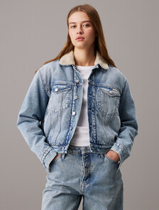 搖粒絨牛仔外套, Denim Medium, hi-res