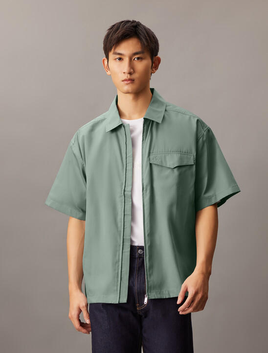 Zip Up Poplin Shirt