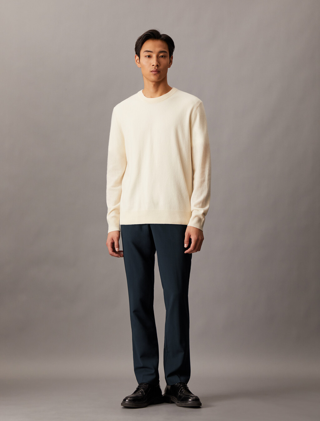 Classic Cashmere Crewneck Sweater, Antique White, hi-res