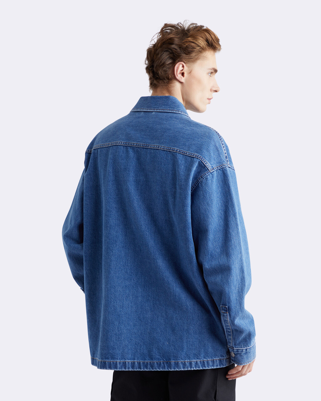 再生棉超寬鬆牛仔襯衫式外套, 051B STONE BLUE, hi-res