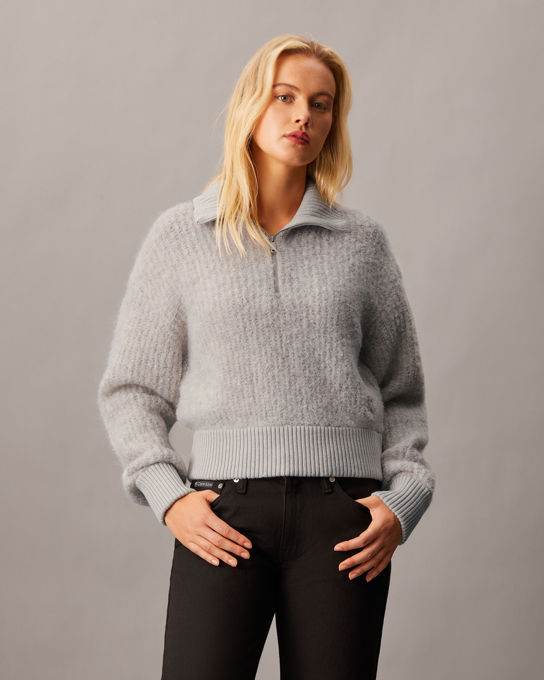 Cropped Half Zip Alpaca Jumper grey Calvin Klein Taiwan