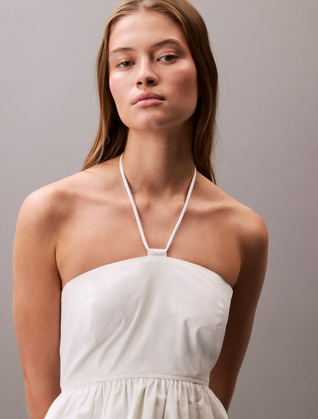 Cotton Twill Halter Dress, Blanc De Blanc, hi-res