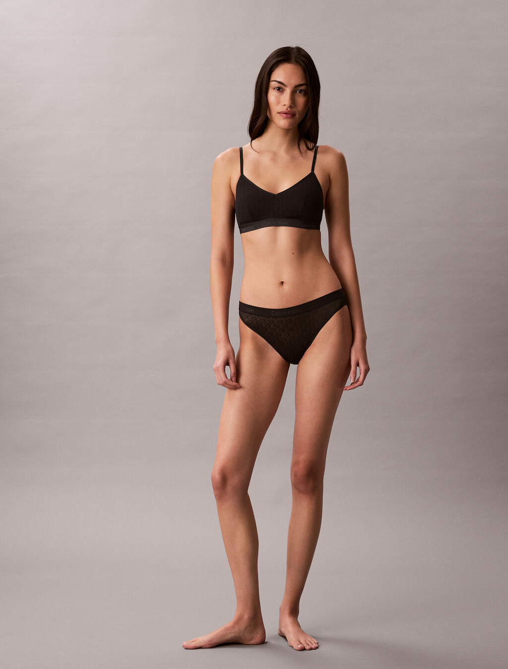 Icon 標誌蕾絲無鋼圈胸罩, Black, hi-res