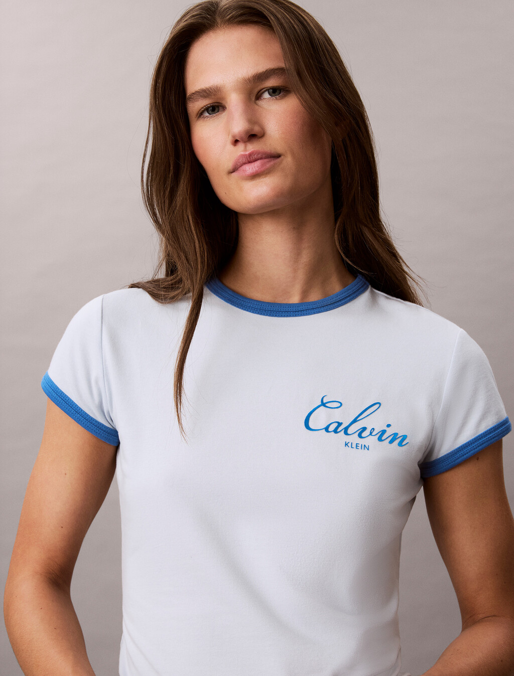Slim Baby Fit Varsity Logo Ringer T-Shirt, Plein Air, hi-res