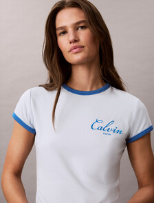Slim Baby Fit Varsity Logo Ringer T-Shirt, Plein Air, hi-res
