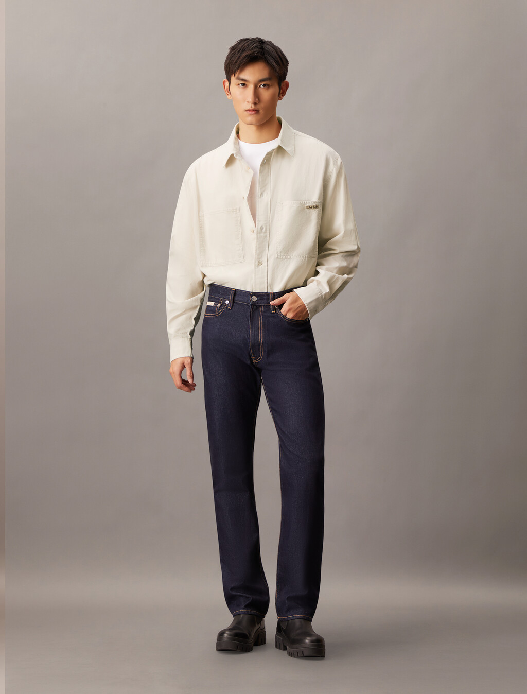 Relaxed Cotton Chambray Shirt, Moonbeam, hi-res