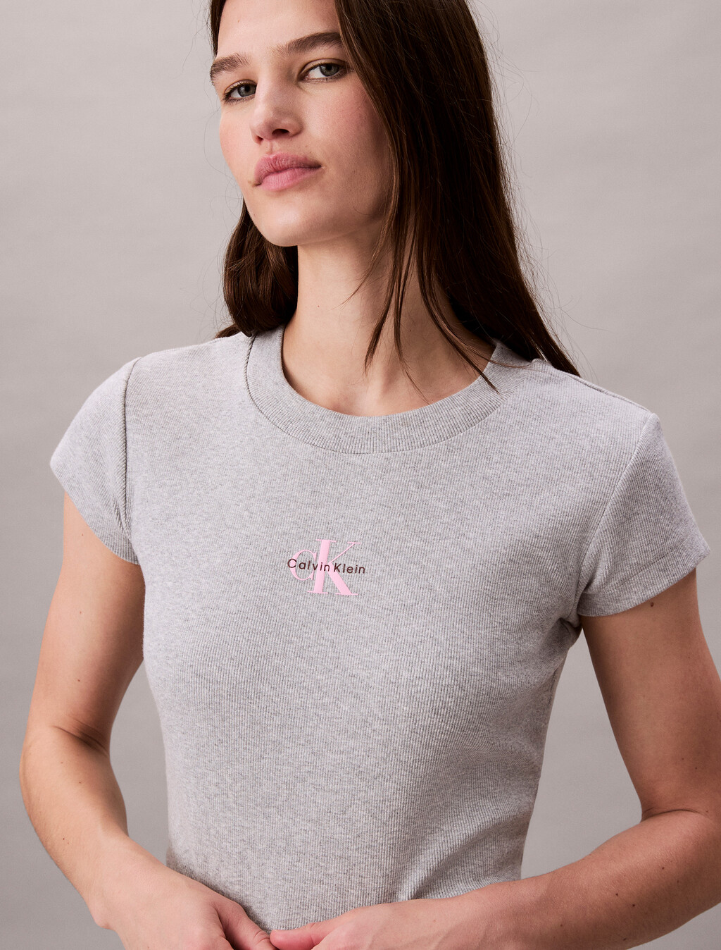 Monogram 標誌修身短版 T 恤, BC06 Grey Heather, hi-res