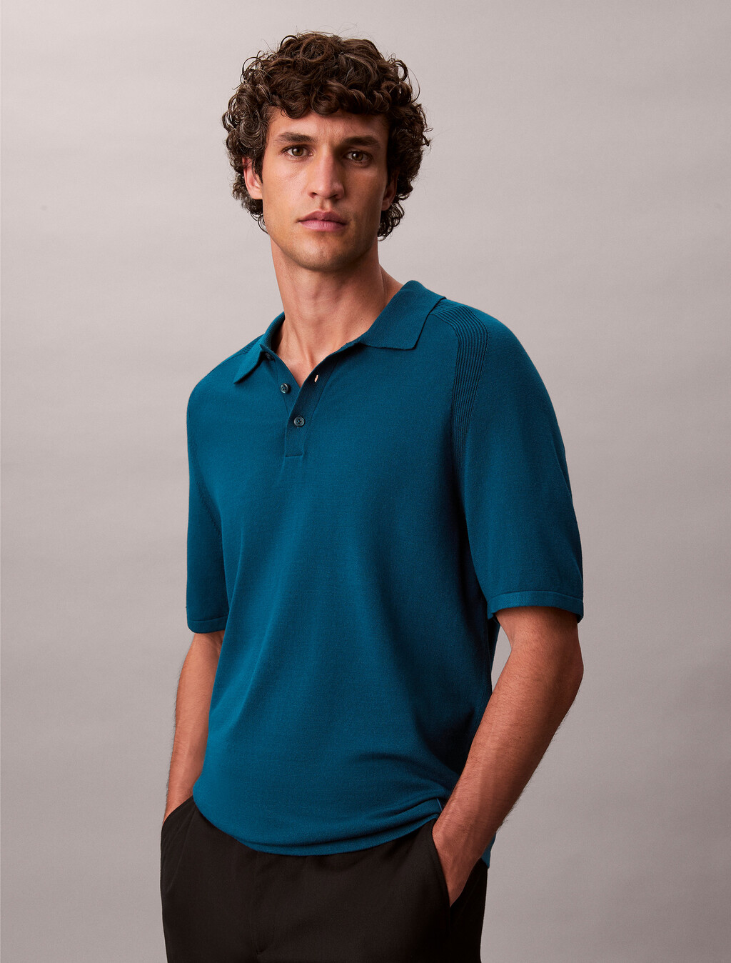 技術針織人造絲 Polo 衫, Deep Sea Teal, hi-res