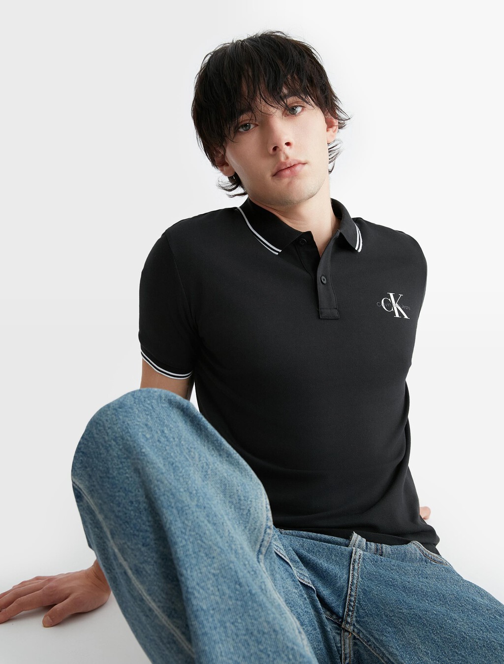 Monologo 標誌修身飾邊 Polo 衫, Ck Black, hi-res