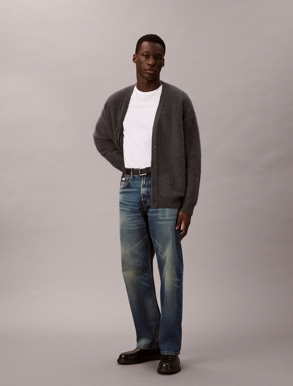 拉絨羊駝毛混紡開襟毛衣, Harlem Night Blue, hi-res