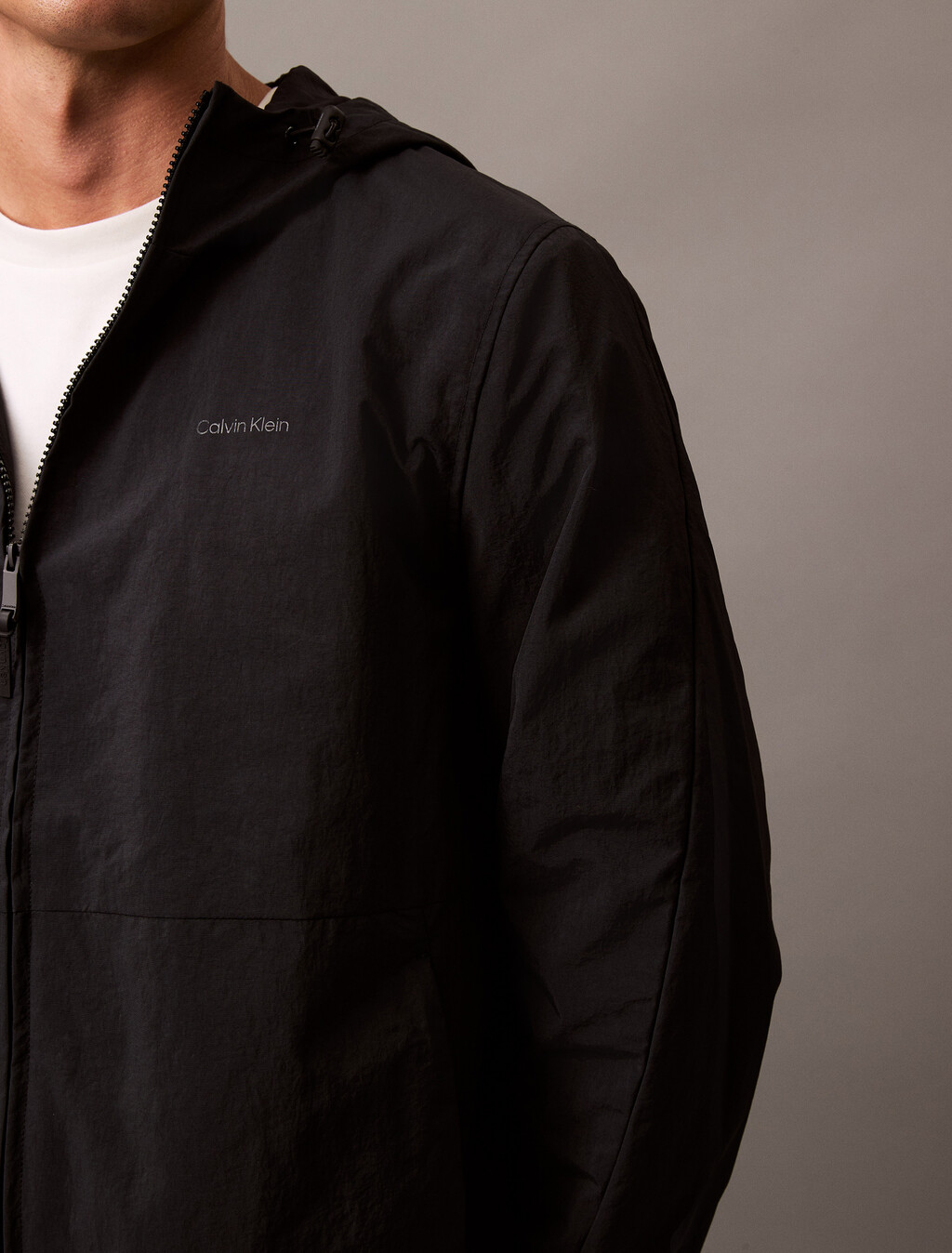 Crinkle Nylon Hooded Windbreaker Jacket, Black Beauty, hi-res