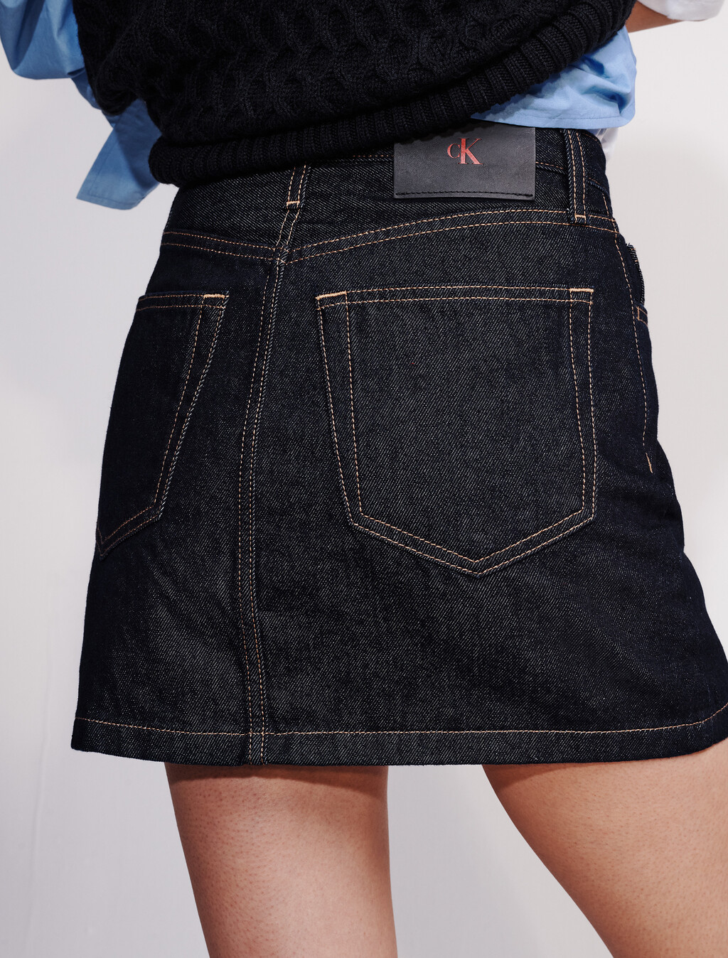 Denim Asymmetric Waist Mini Skirt, Rinse Denim, hi-res