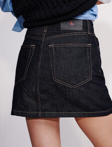 Denim Asymmetric Waist Mini Skirt, Rinse Denim, hi-res