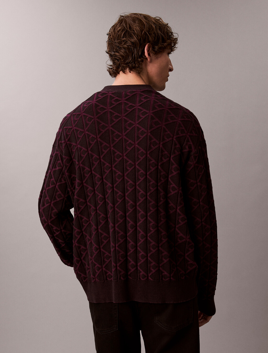 Allover Emblem Logo Relaxed Cardigan, Black, hi-res