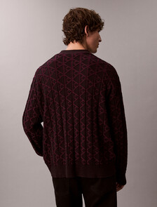 Allover Emblem Logo Relaxed Cardigan, Black, hi-res