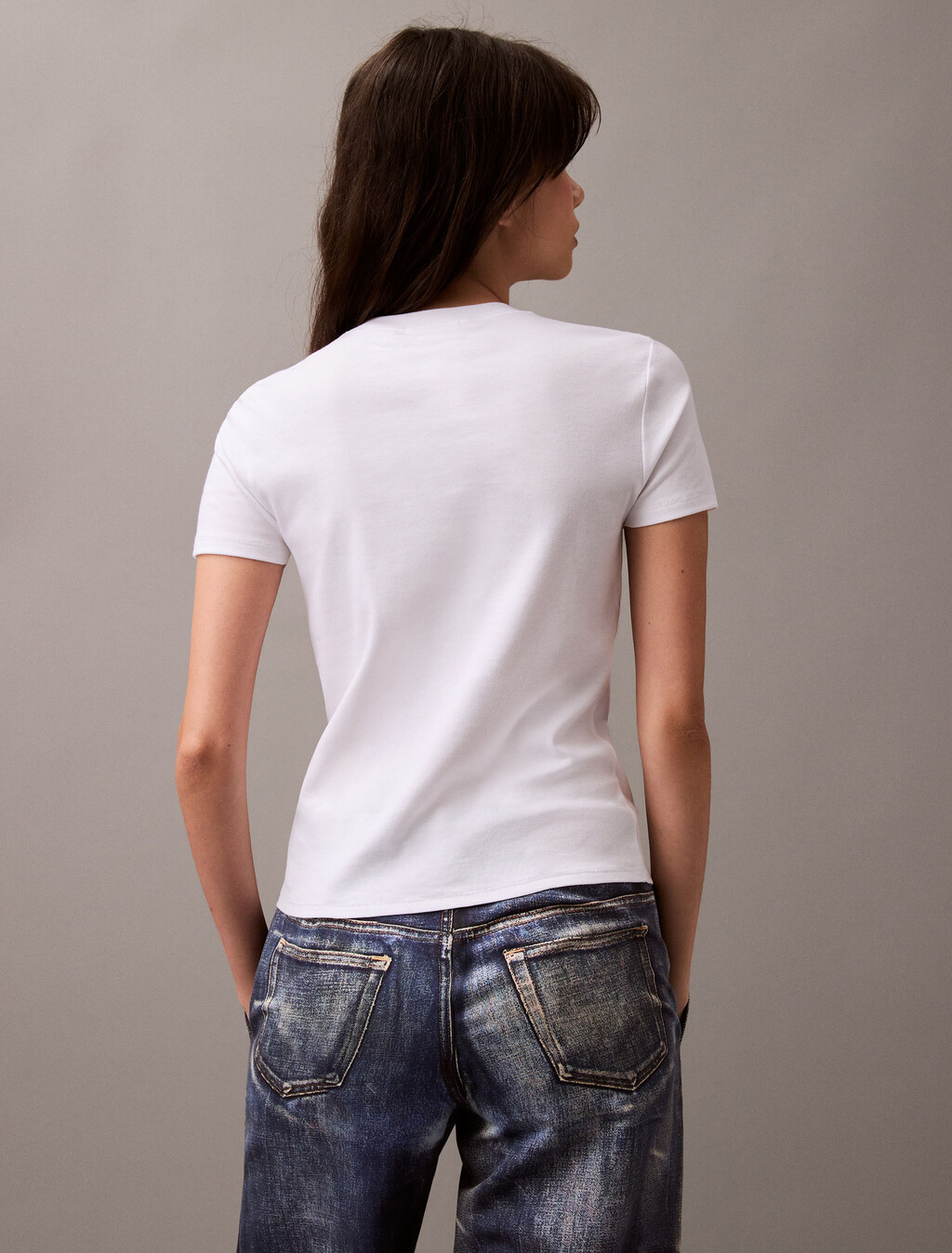 精緻棉質平紋修身 T 裇, Brilliant White, hi-res