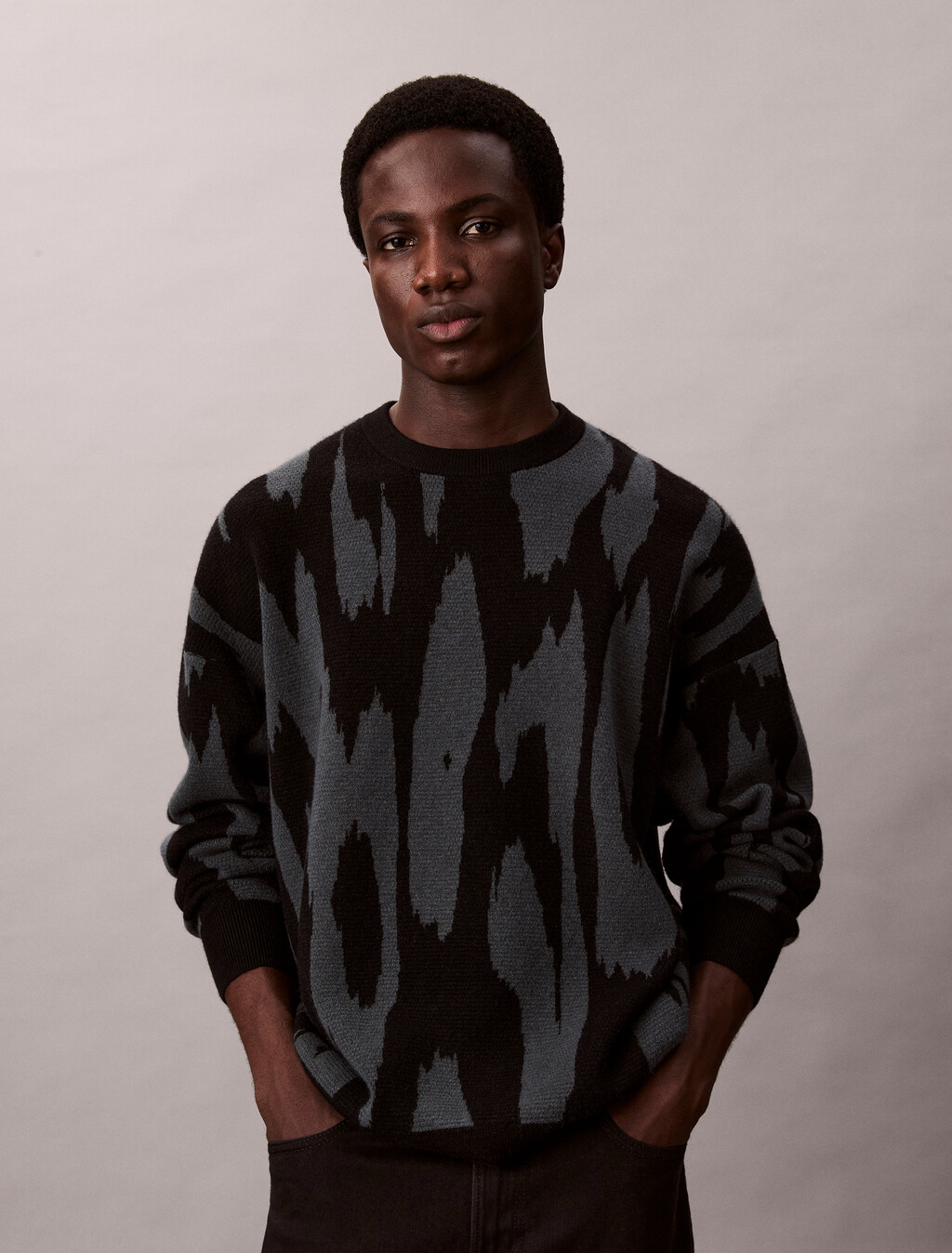 提花圖案寬鬆毛衣, Harlem Night Blue, hi-res