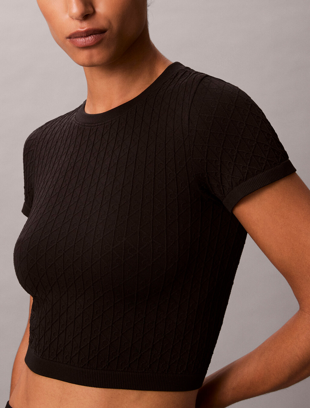 羅紋徽章無縫睡衣上衣, Black, hi-res