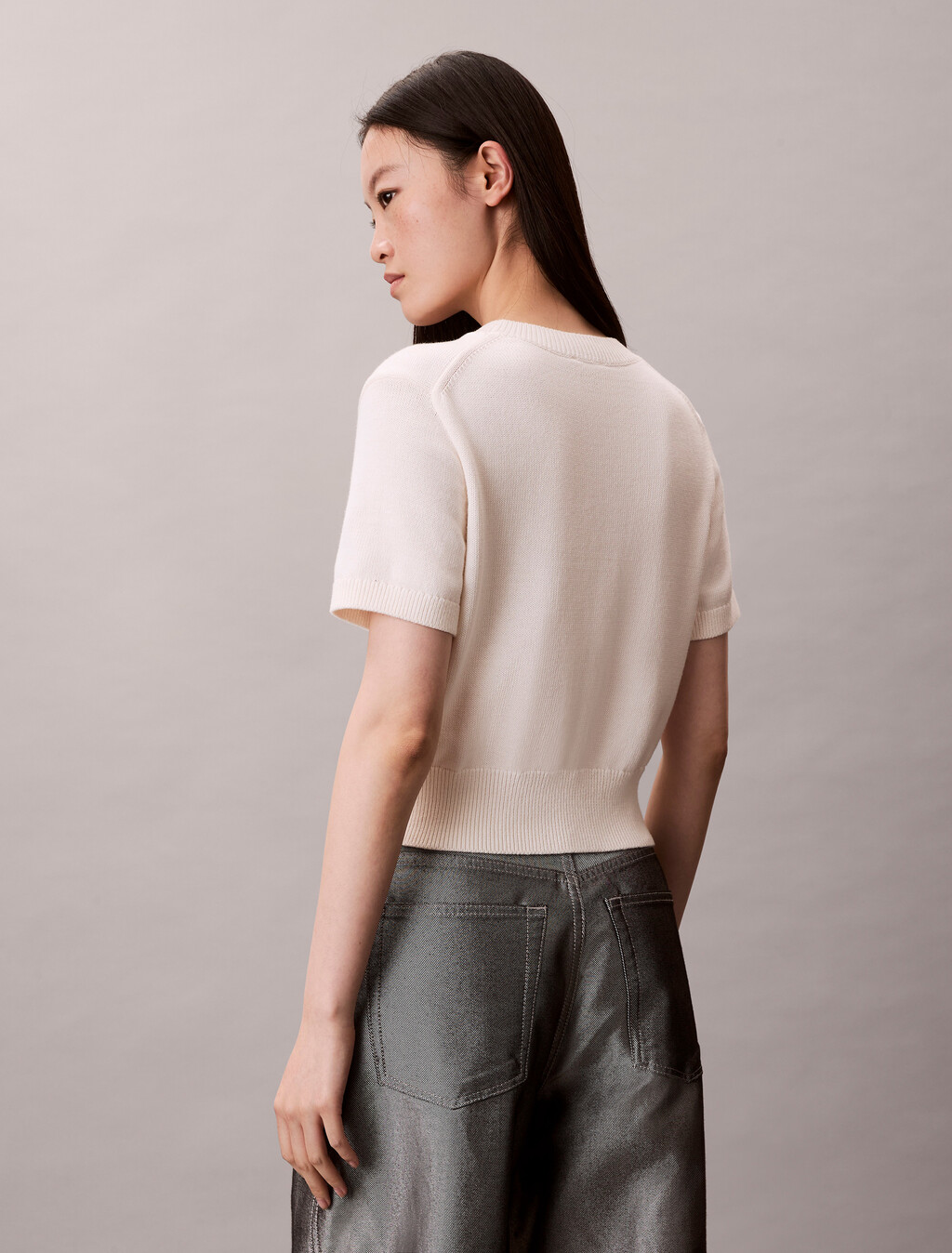 Monologo Cropped Jumper, White Greige, hi-res