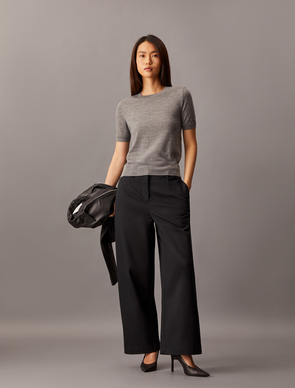 Cotton Chino Relaxed Trousers, Black Beauty, hi-res
