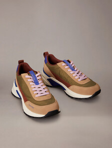 Suede and Nylon Runner Trainers, Cumin/Burnt Out/Khaki/Purple Blue, hi-res
