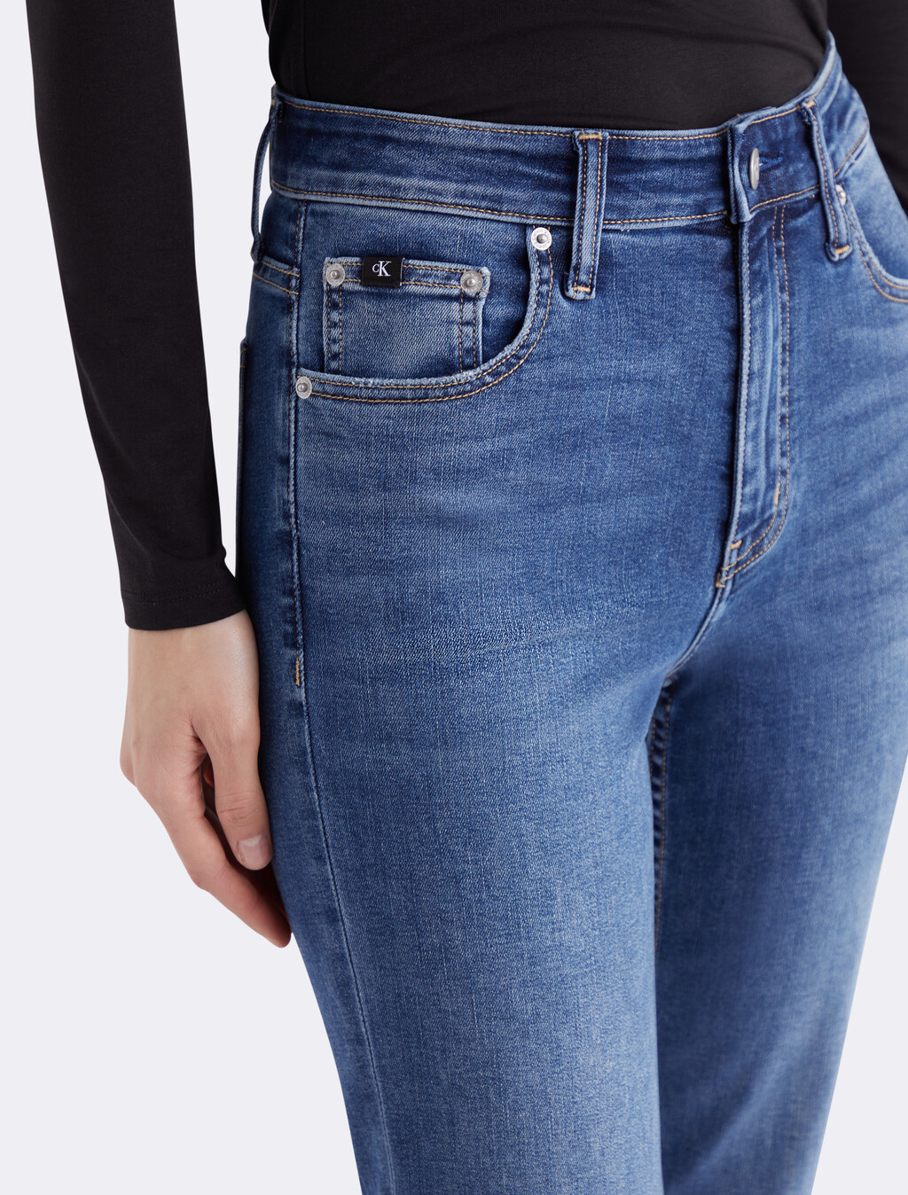 High Rise Split Hem Slim Straight Jeans, 082 DARK BLUE, hi-res