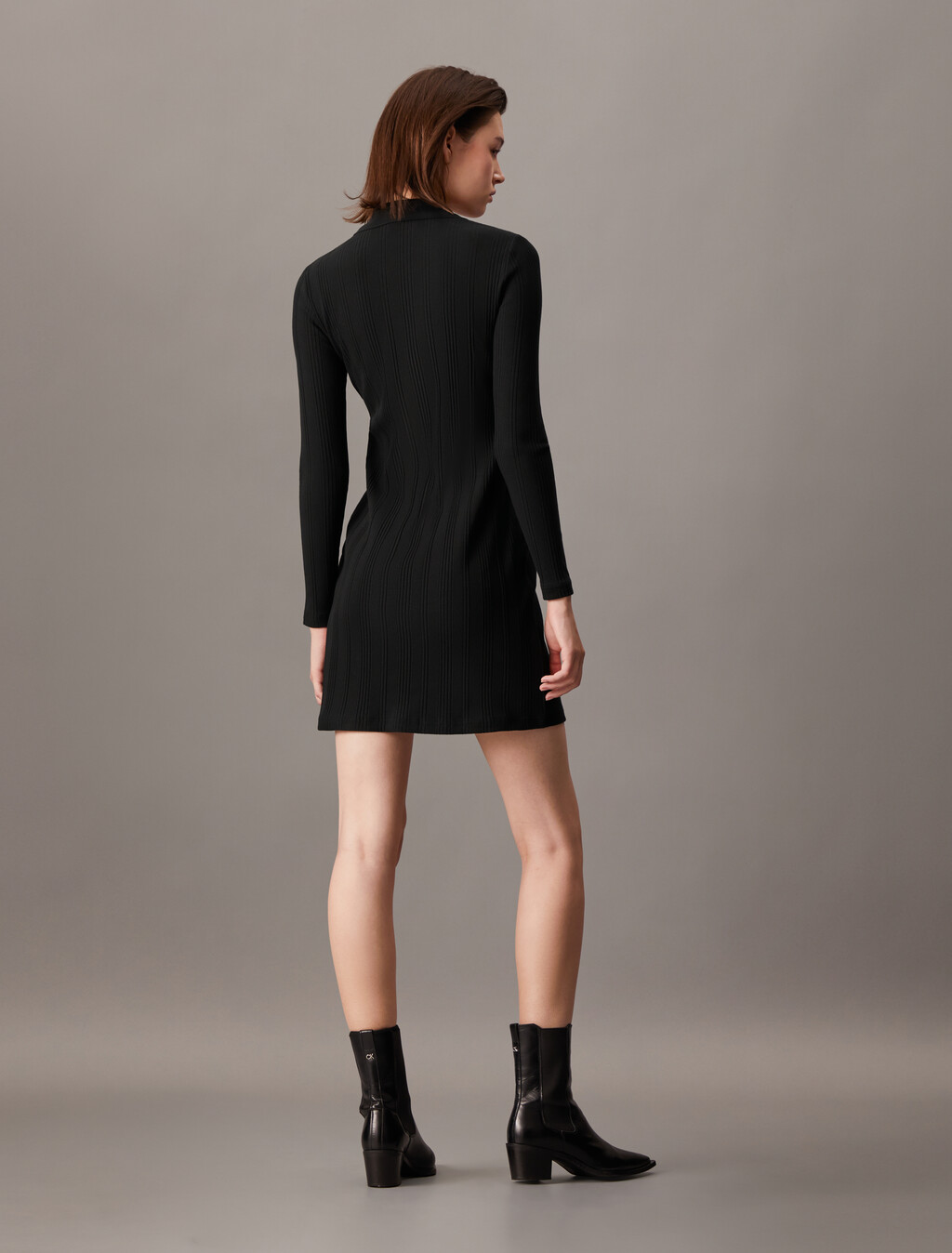 CK Logo Rib Knit Polo Dress, Ck Black, hi-res
