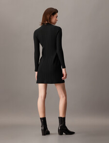 CK Logo Rib Knit Polo Dress, Ck Black, hi-res
