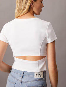 羅紋針織露背短上衣, Bright White, hi-res