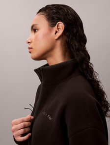 Fleece Relaxed Mock Neck Jacket, Black, hi-res