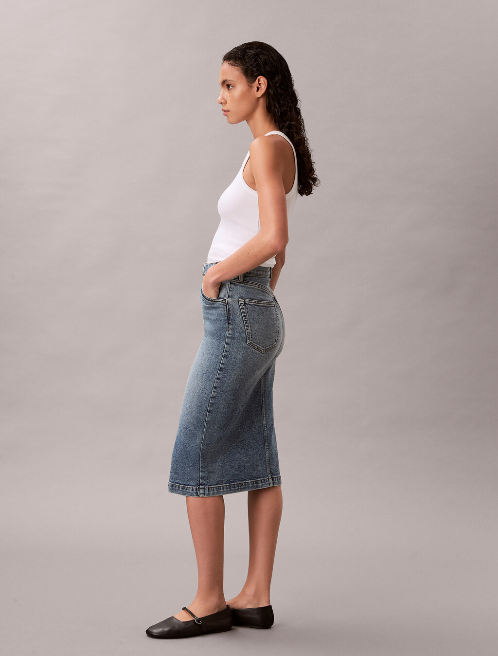 Front Zip Denim Skirt, VINTAGE ROAD, hi-res