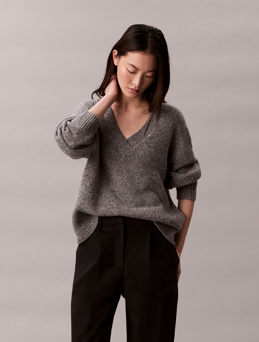 厚實寬鬆 V 領毛衣, Stoneflag, hi-res