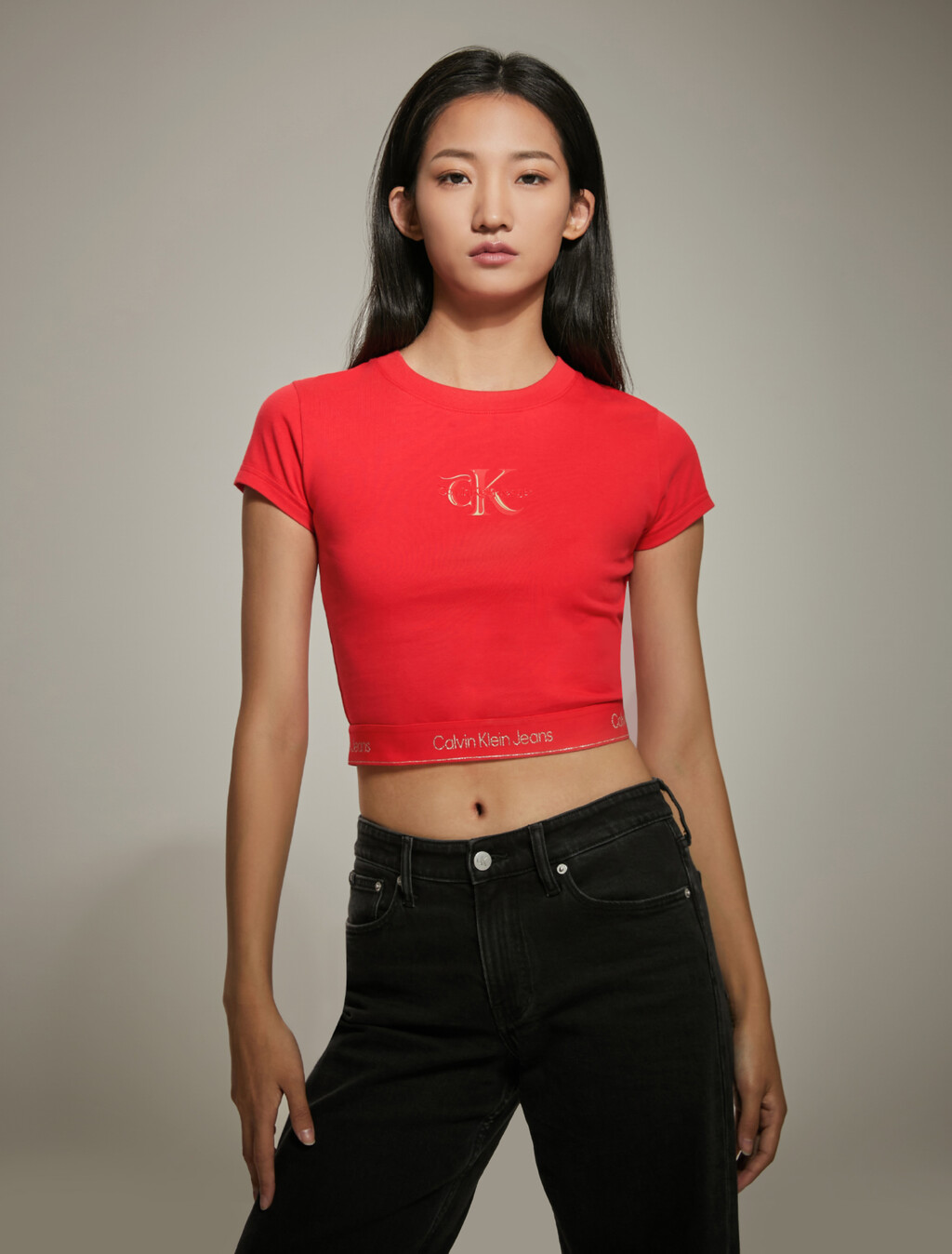 龍年標誌底帶 T 恤, Chinese Red, hi-res