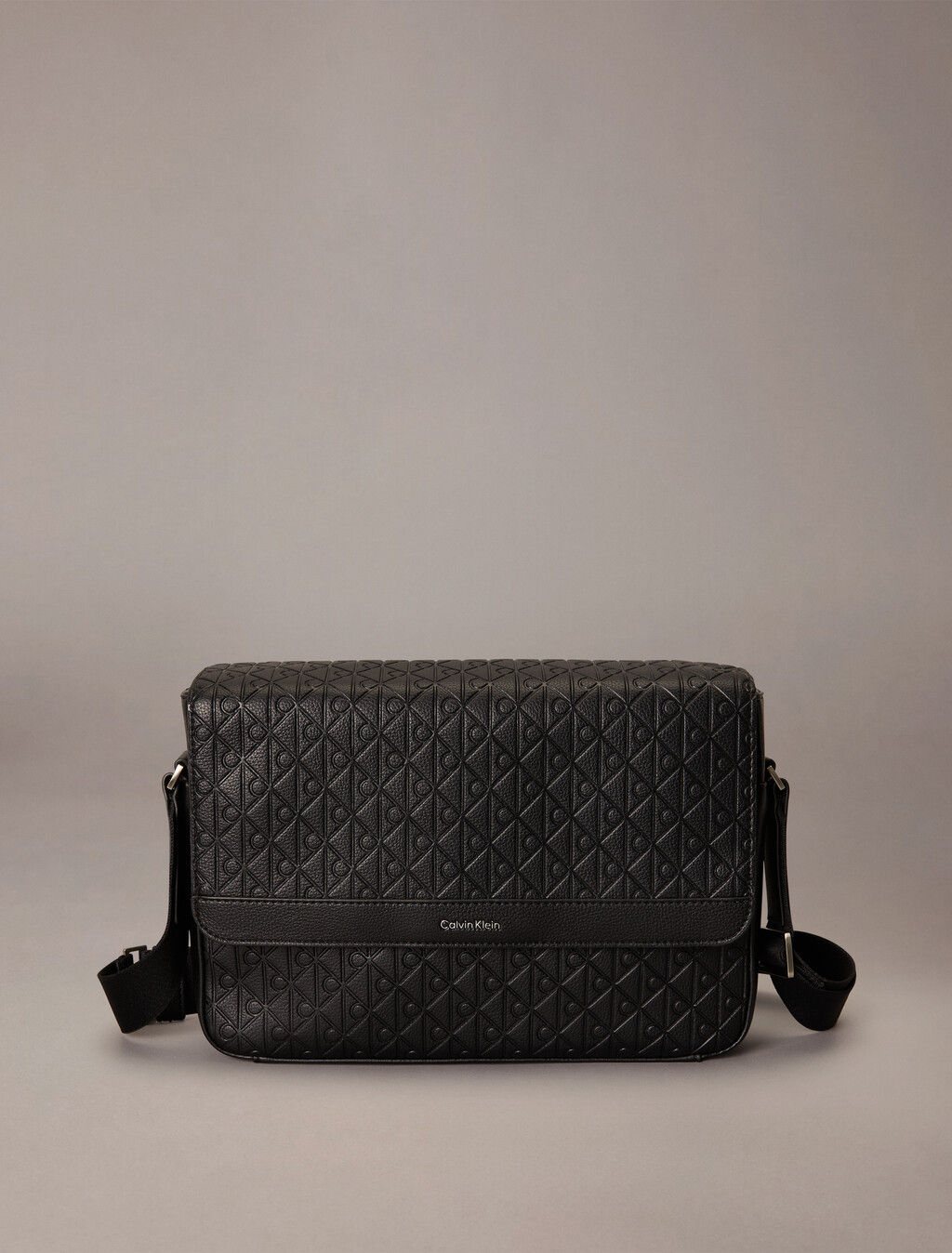 Embossed Emblem Logo Flap Messenger Bag, Black, hi-res