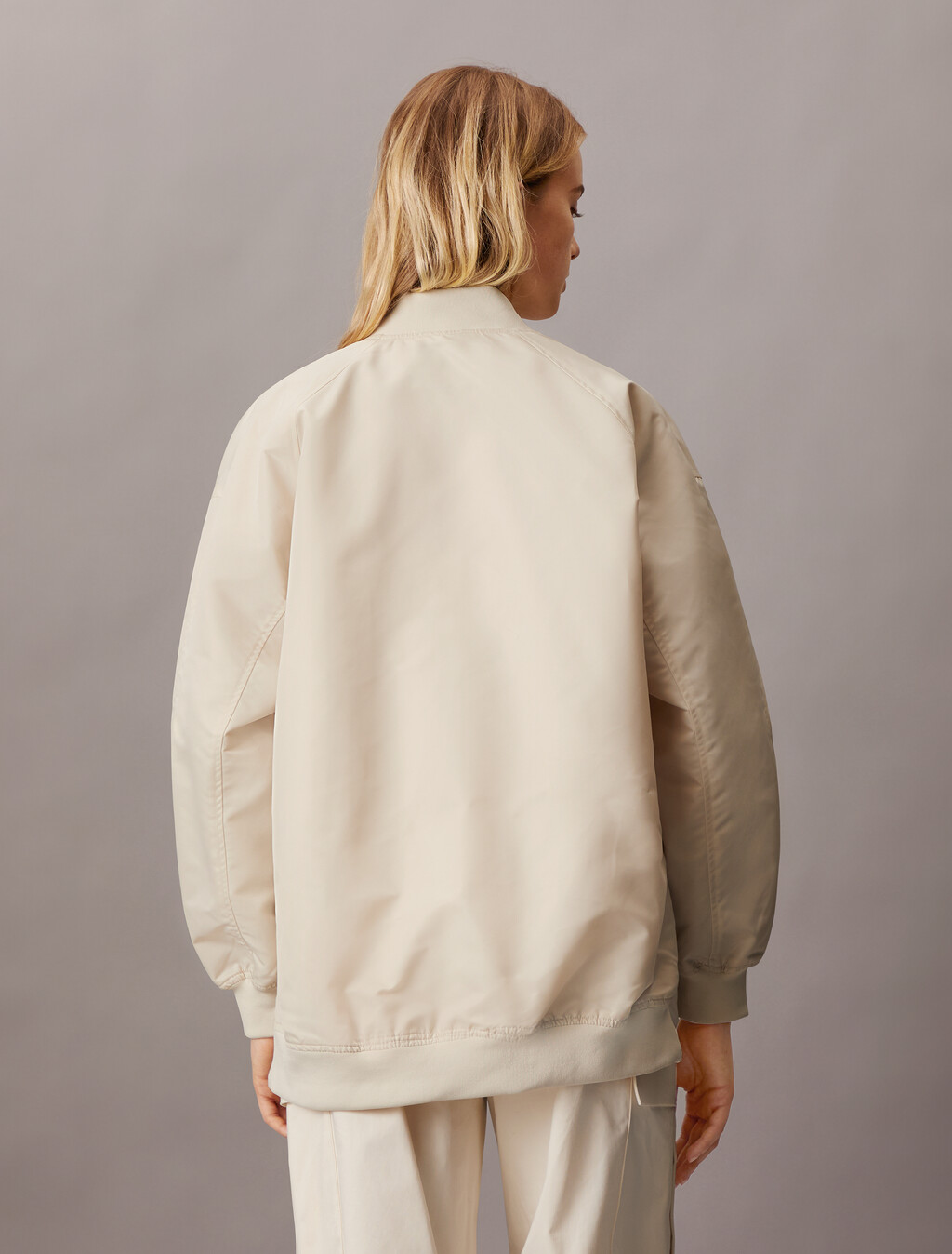 Satin Bomber Jacket, Eggshell, hi-res