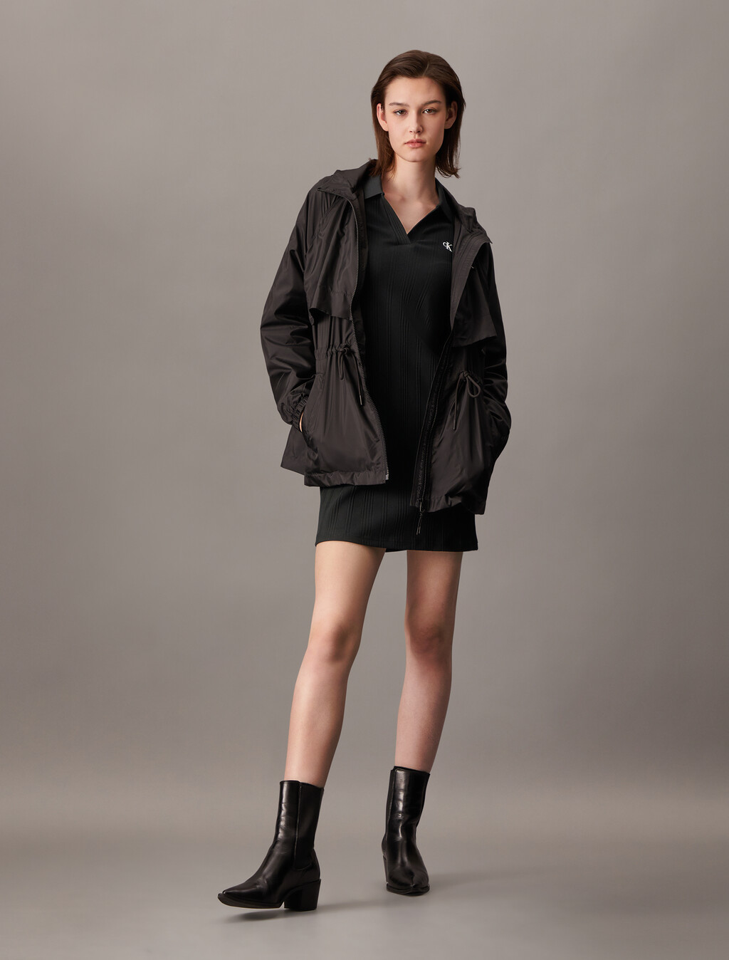 CK Logo Rib Knit Polo Dress, Ck Black, hi-res