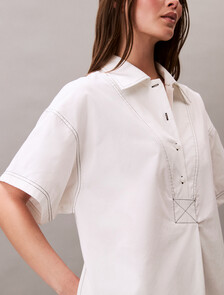 Cotton Twill Mini Shirt Dress, Blanc De Blanc, hi-res