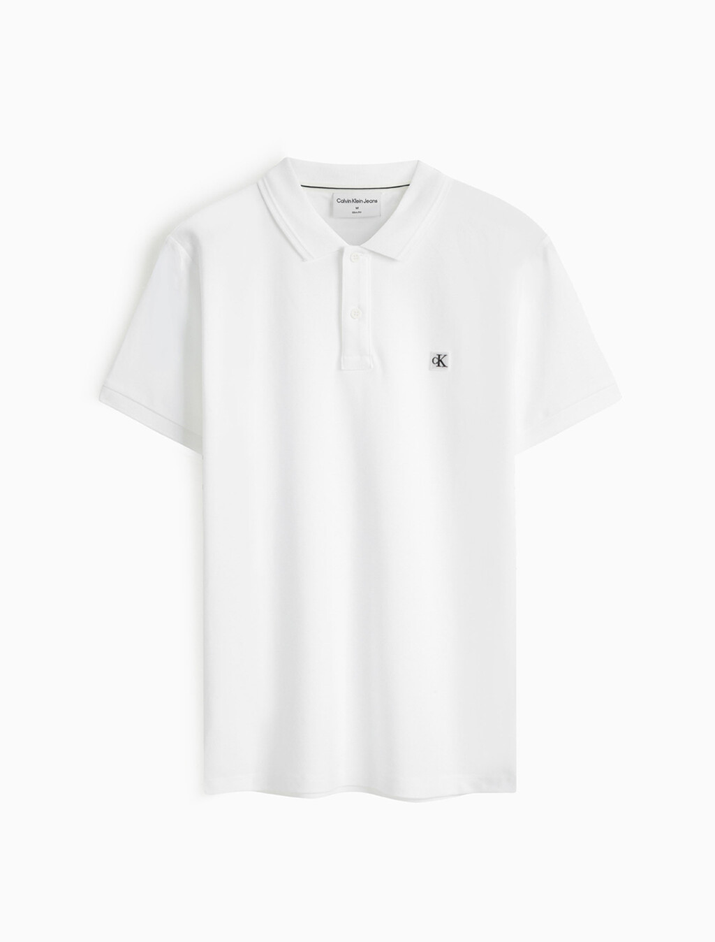 Ck 徽章修身光滑棉質 Polo 衫, Bright White, hi-res