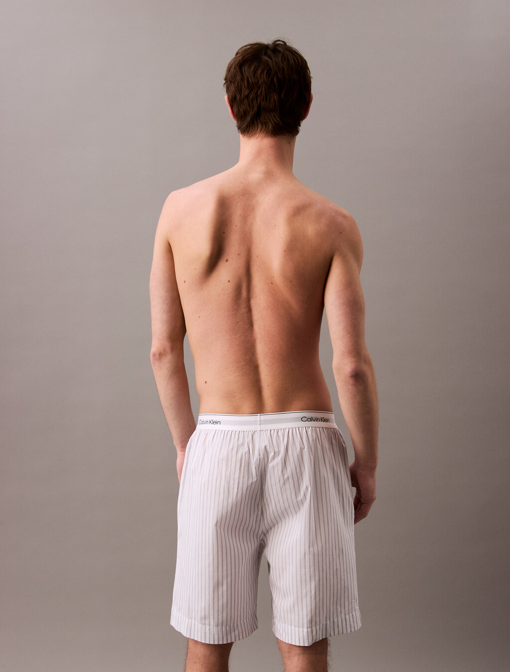 Cotton Poplin Sleep Short, STEADY STRIPE_GRISAILLE, hi-res