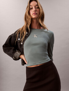 Monogram 標誌長袖貼身 T 裇, Autumn Green, hi-res