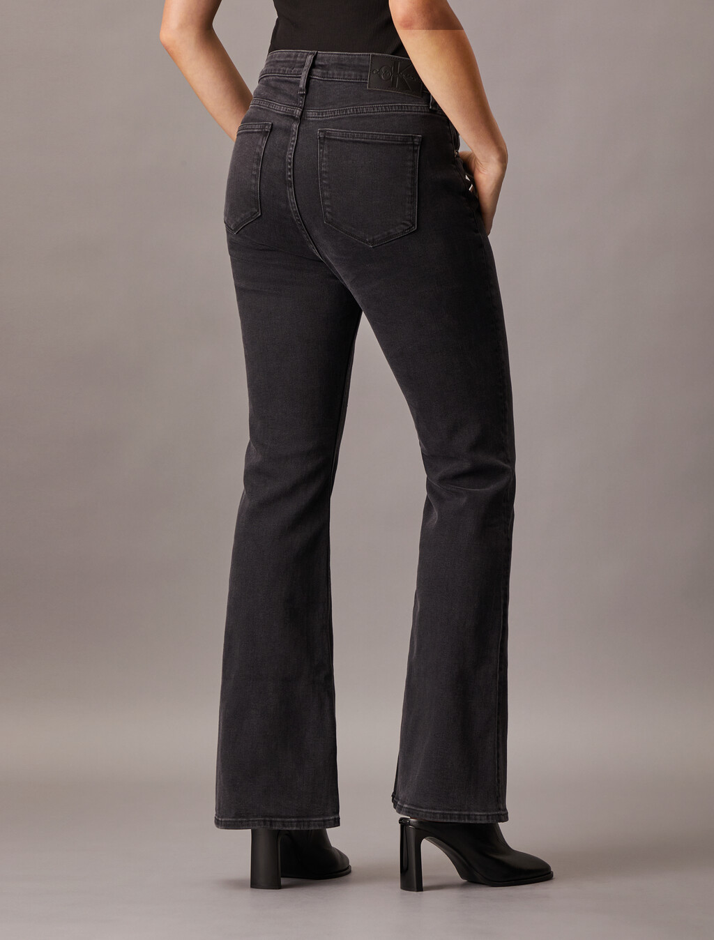 Italian Denim High Rise Flare Jeans, Denim Black, hi-res