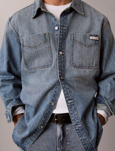 90s Relaxed Logo Denim Overshirt, BOULEVARD BLUES, hi-res