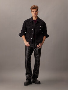 90 年代直筒皮革長褲, Black, hi-res