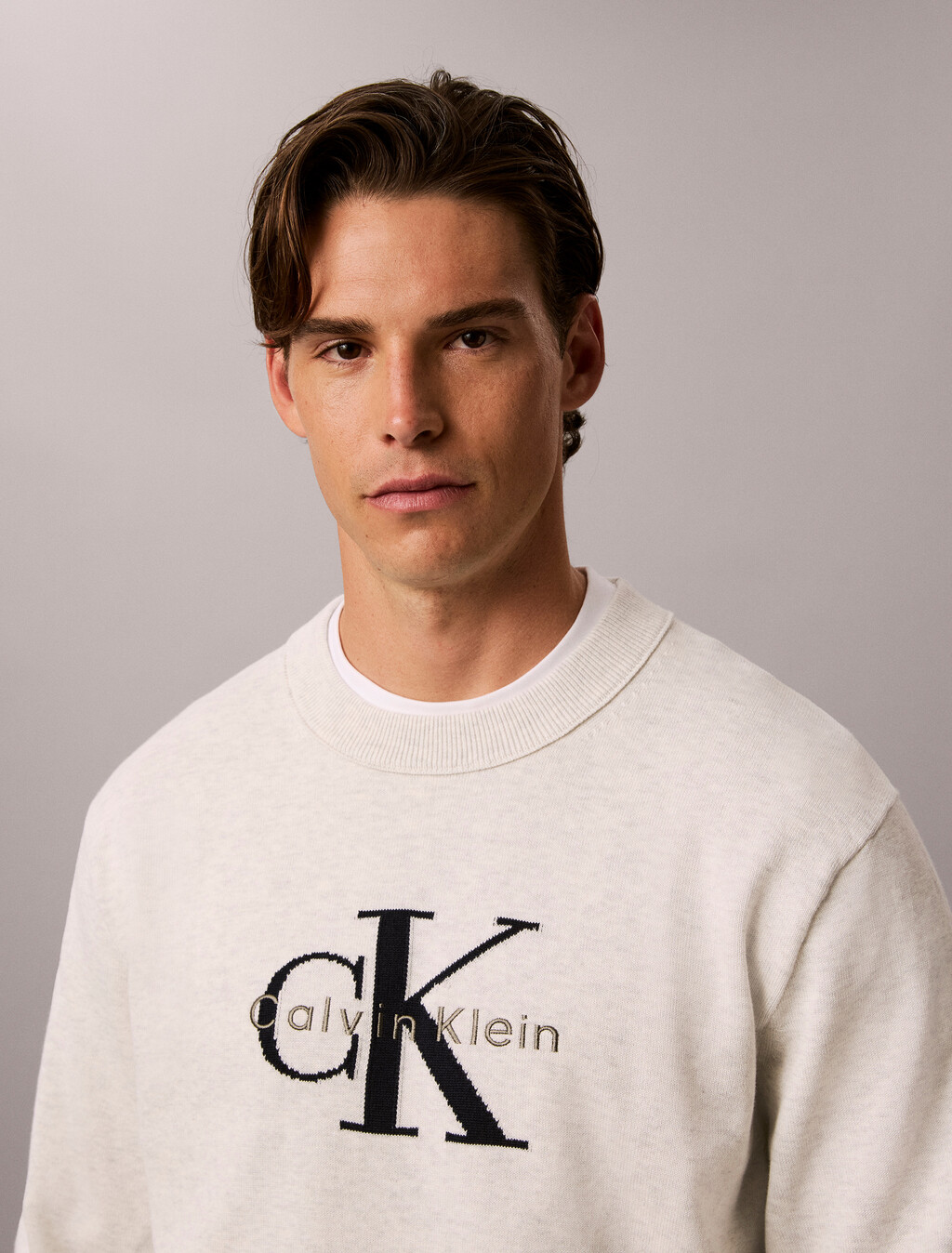 Relaxed Cotton Monologo Graphic Jumper, SNOW HEATHER, hi-res