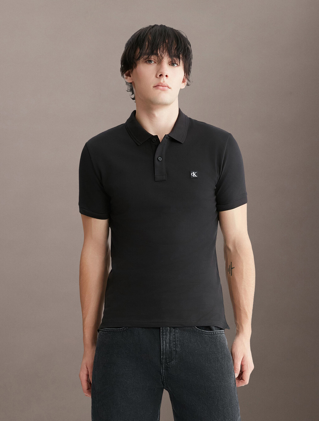 Ck Badge Slim Smooth Cotton Polo, Ck Black, hi-res