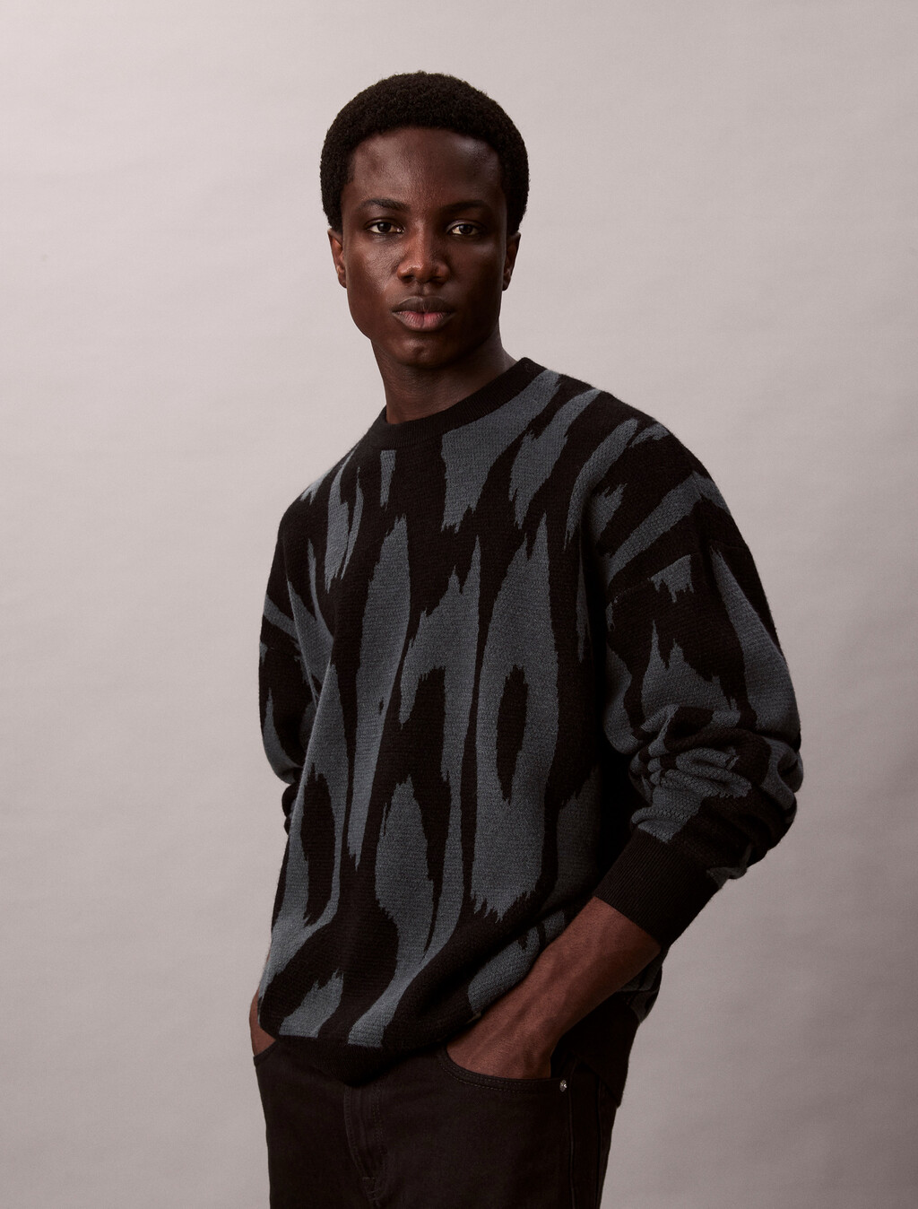 提花圖案寬鬆毛衣, Harlem Night Blue, hi-res