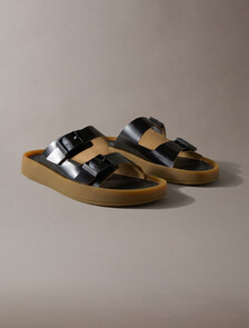 CK Milo - Leather Buckle Sandals, Black/Honey, hi-res
